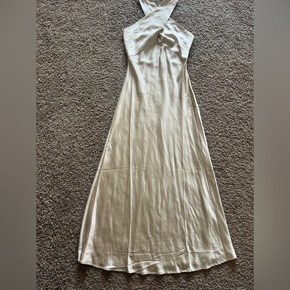 Showpo Halter Neck Cream Maxi Dress